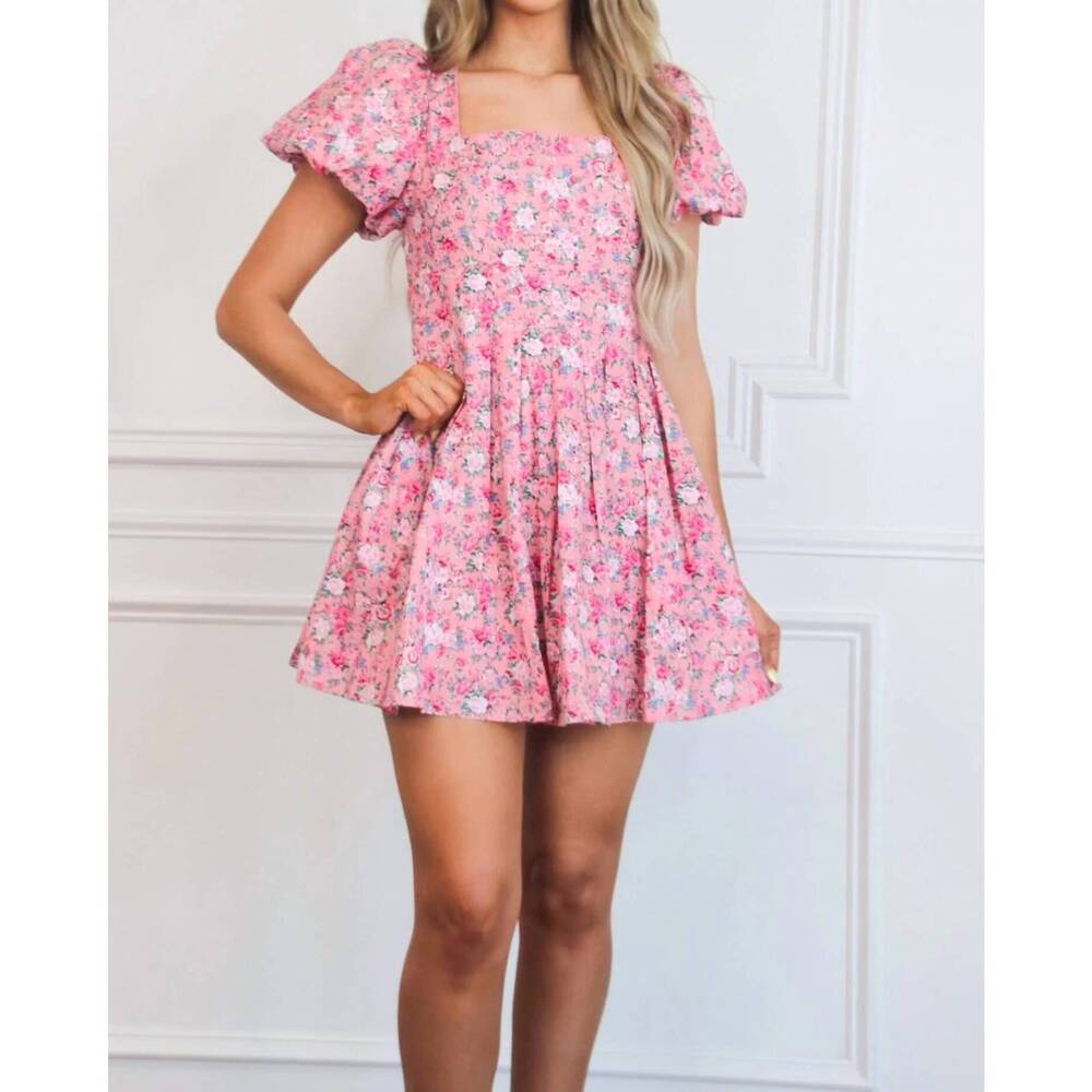 NEW MABLE jayde floral square neck mini dress in pink multi